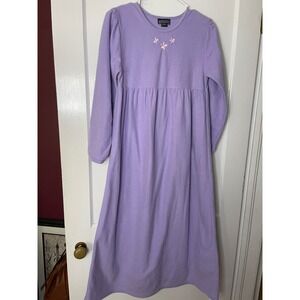 Lands' End Kids Lavender Fleece Nightgown XL Embroidered Flowers Long Sleeve
